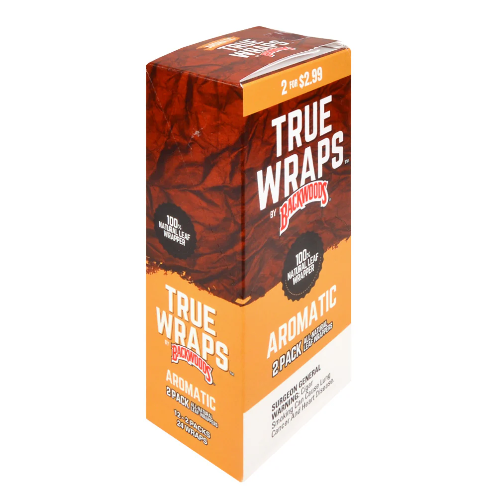 BACKWOODS TRUE WRAP $2.99 ALL NATURAL LEAF WRAPPER 12 PACKS OF 2 AROMATIC