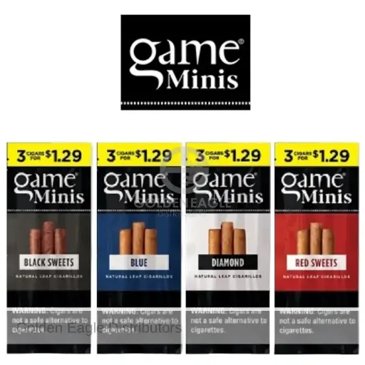 GAME MINIS 3 CIGARS FOR $1.29 - 15 POUCHES /UNIT
